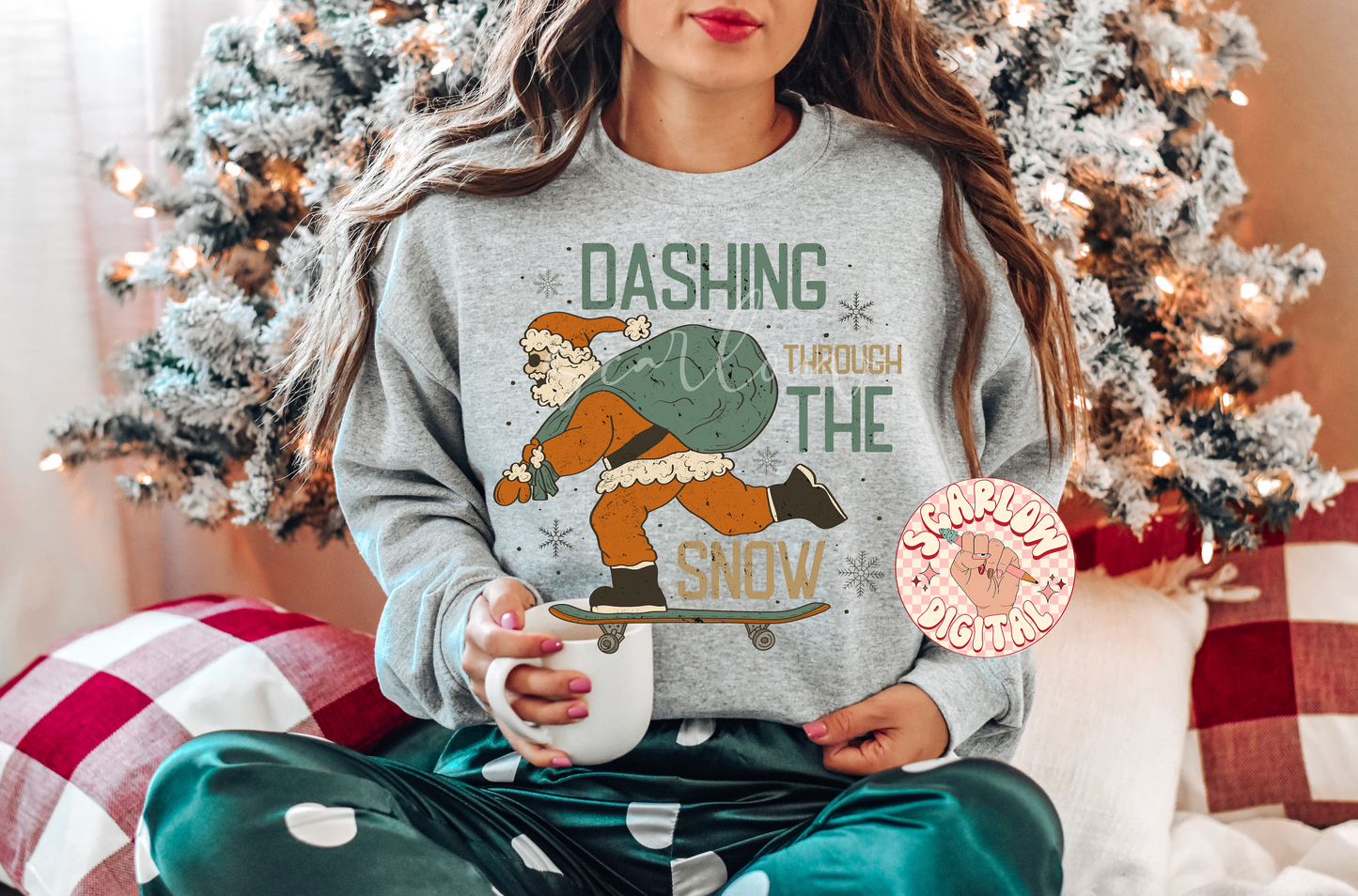 Dashing Through the Snow PNG-Christmas Sublimation Digital Design Download-santa claus png, santa on skateboard png, skater santa png file