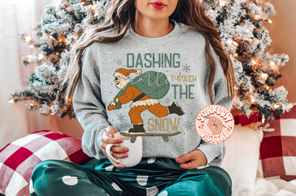 Dashing Through the Snow PNG-Christmas Sublimation Digital Design Download-santa claus png, santa on skateboard png, skater santa png file