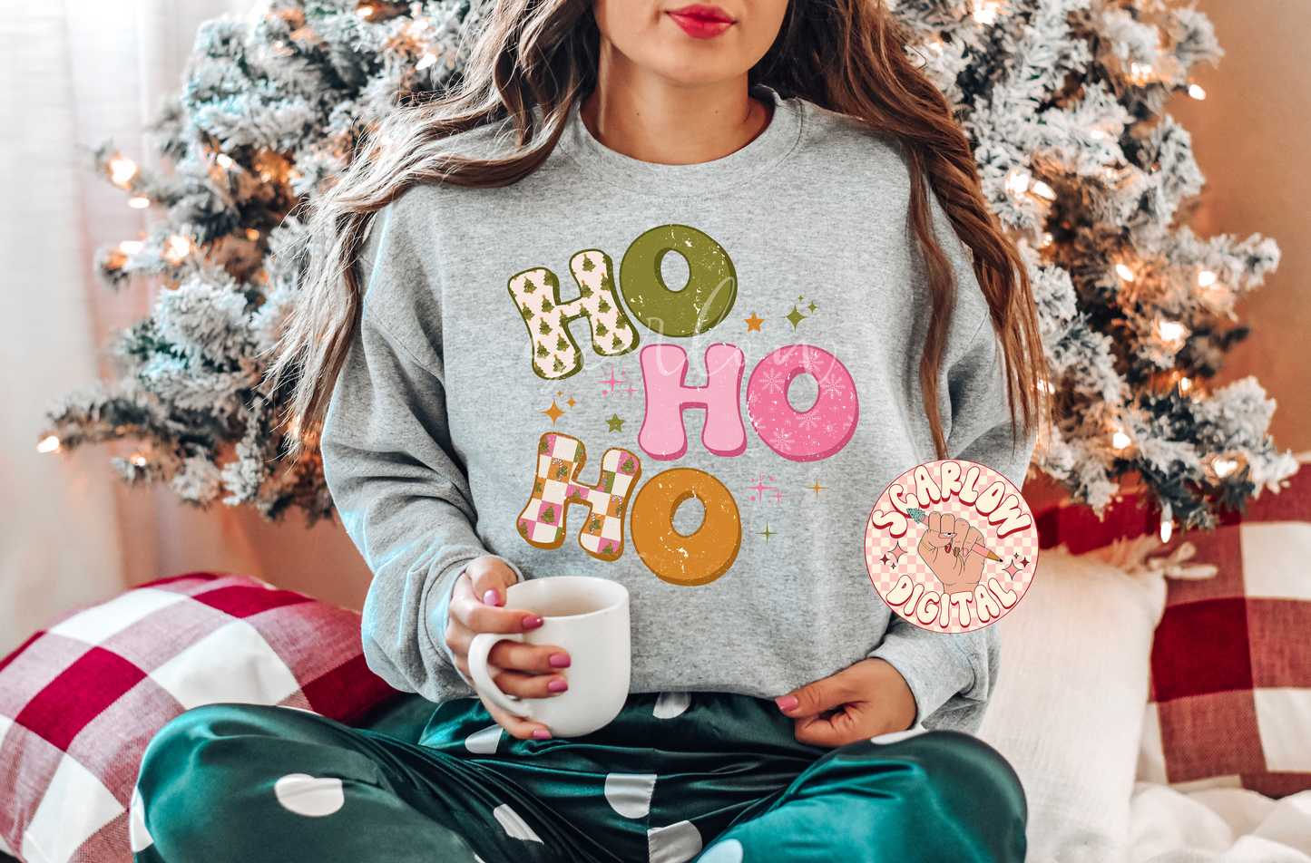 Ho Ho Ho PNG-Christmas Sublimation Digital Design Download-retro christmas png, patchwork png, boho christmas png, girly christmas png files