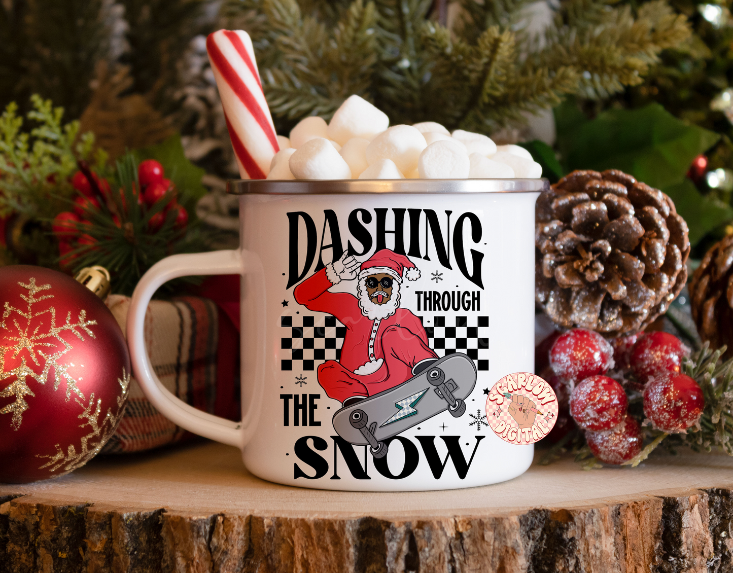 Dashing Through the Snow PNG-Christmas Sublimation Digital Design Download-santa claus png, santa on skateboard png, skater santa png file