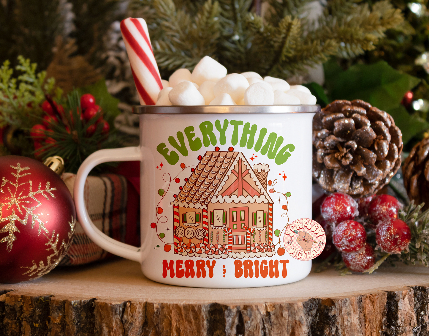 Everything Merry and Bright PNG-Christmas Sublimation Digital Design Download-gingerbread house png, christmas lights png, retro holiday png