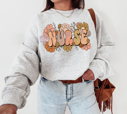 Floral Nurse PNG Sublimation Digital Design Download, flowers png, healthcare png, registered nurse png, png for nurses, trendy nurse png