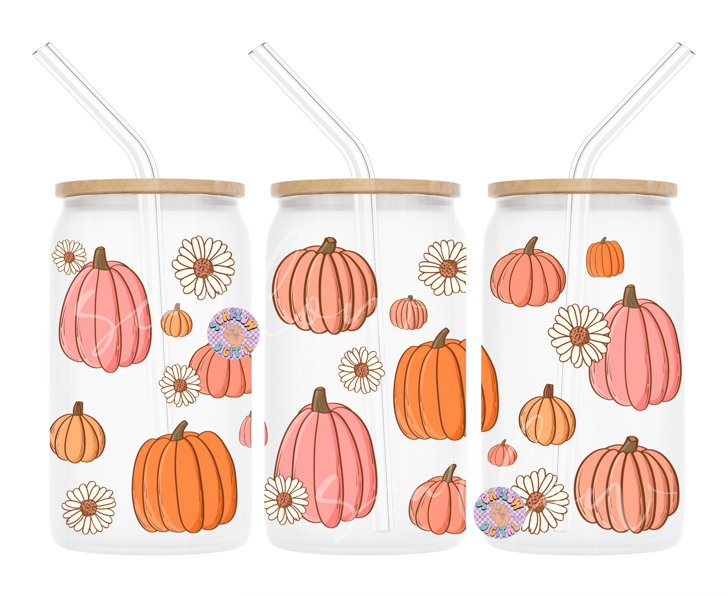 Pumpkin Glass Can Wrap PNG-Fall 16 oz. Can Glass Wrap Digital Design Download-floral can glass wrap, pumpkin can glass png designs