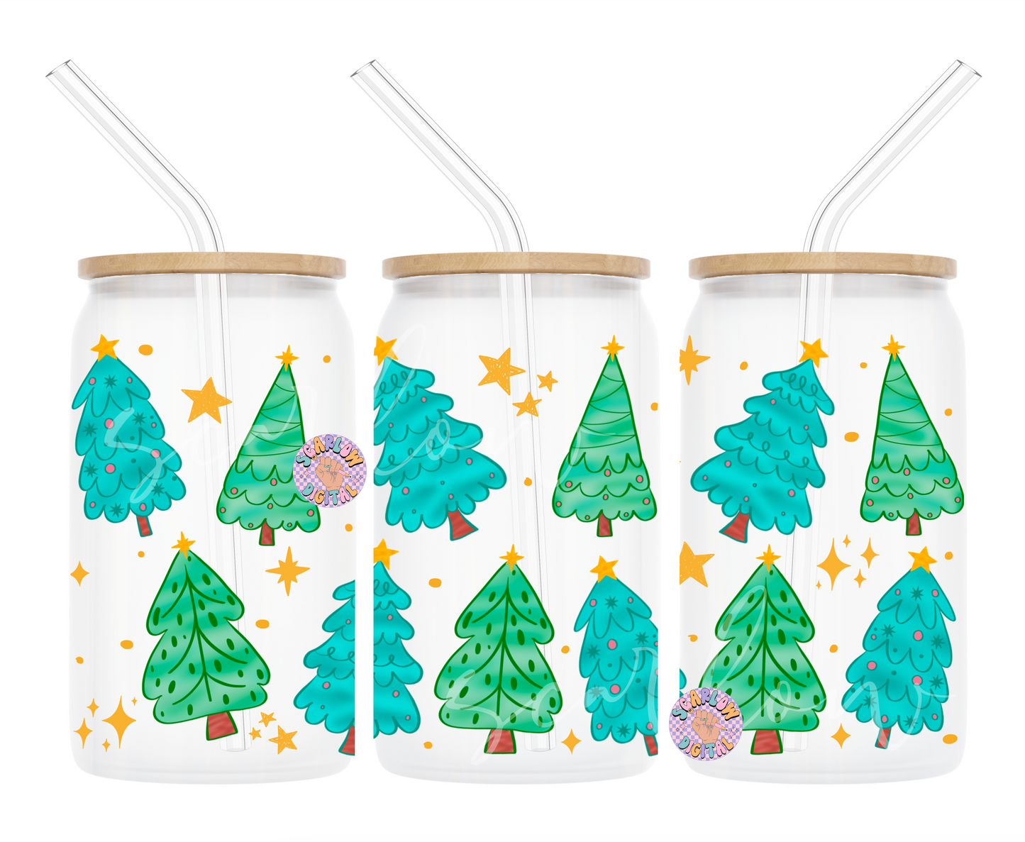 Christmas Trees Can Glass Wrap PNG Digital Design Download, funky christmas can glass wrap, 16 ounce can glass wrap, christmas png designs