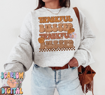 Thankful and Blessed PNG-Thanksgiving Sublimation Digital Design Download-pumpkin png, fall png, autumn png, thanksgiving dinner png design