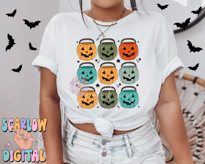 Pumpkin Buckets PNG-Halloween Sublimation Digital Design Download-boy halloween png, trick or treat png, fall png, fall halloween png design