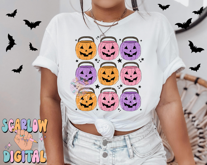 Pumpkin Buckets PNG-Halloween Sublimation Digital Design Download-girly halloween png, trick or treat png, fall png, preppy halloween png