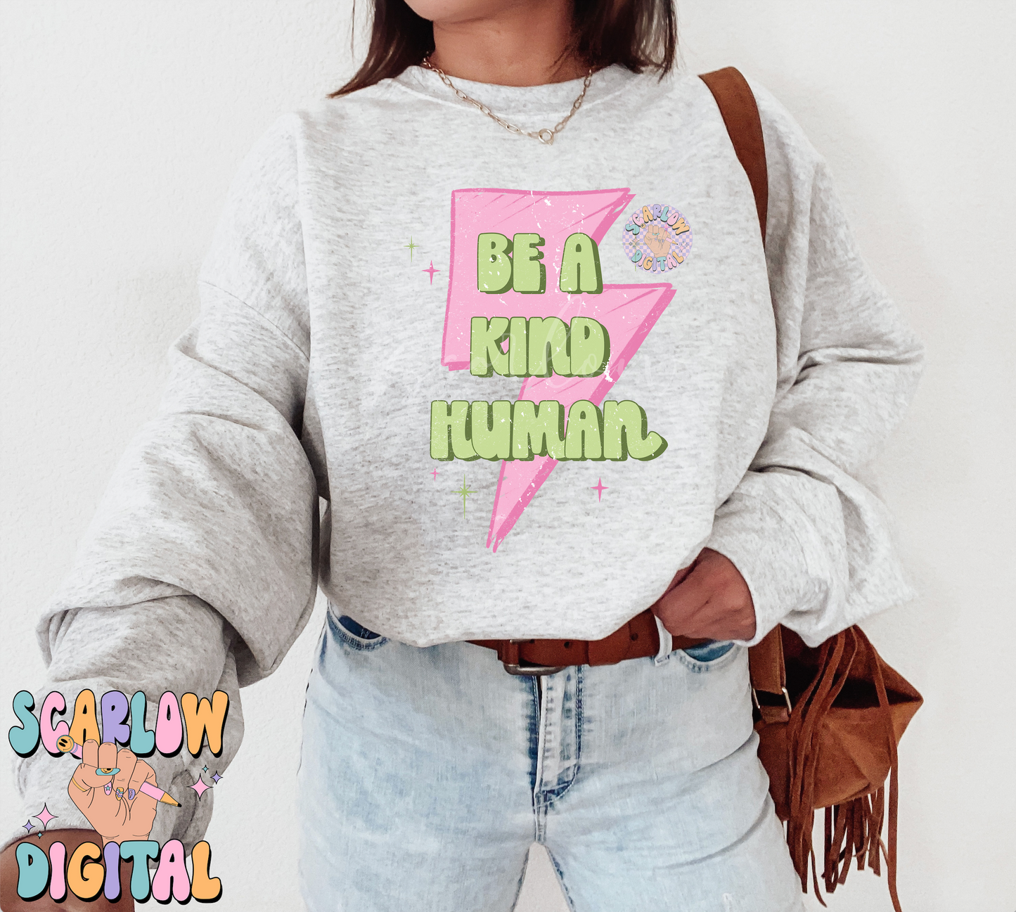 Be a Kind Human PNG-Preppy Sublimation Digital Design Download-lightening bolt png, kids png, little girl png, simple png, retro png designs