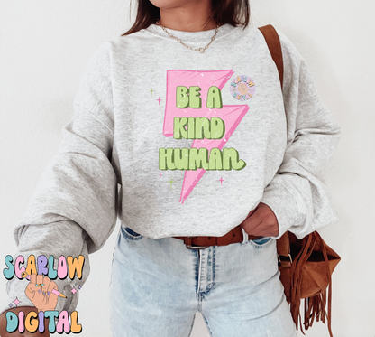 Be a Kind Human PNG-Preppy Sublimation Digital Design Download-lightening bolt png, kids png, little girl png, simple png, retro png designs