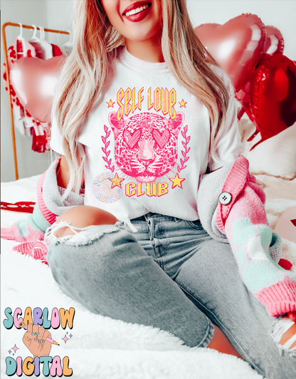 Self Love Club PNG-Valentine's Day Sublimation Digital Design Download-snow leopard png, hearts png, girly valentine's png, self care png