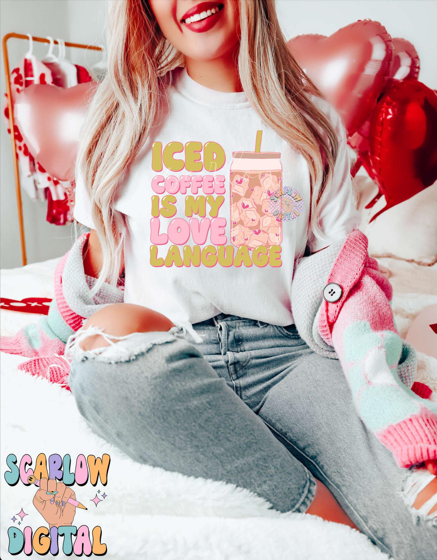 Iced Coffee is My Love Language PNG-Valentine's Day Sublimation Digital Design Download-hearts png, women's vday png, single valentine's png