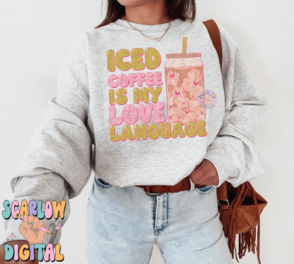 Iced Coffee is My Love Language PNG-Valentine's Day Sublimation Digital Design Download-hearts png, women's vday png, single valentine's png