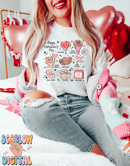 Happy Valentine's Day PNG Sublimation Digital Design Download, heart balloons png, floral bouquet png, teddy bear png, valentine's day png