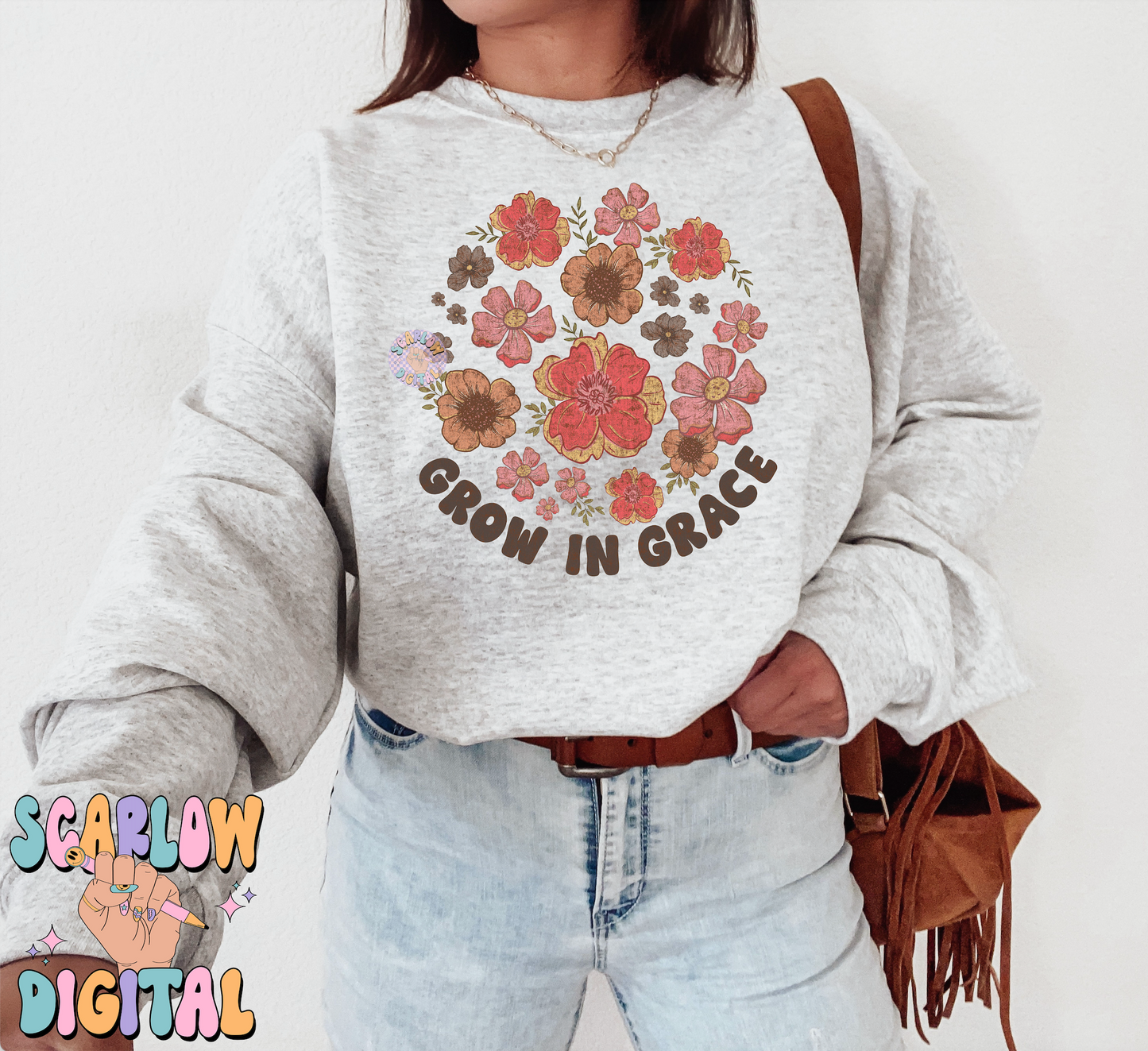 Grow in Grace PNG-Floral Sublimation Digital Design Download-flowers png, spring png, girly png, growth png, self love png, boho png designs