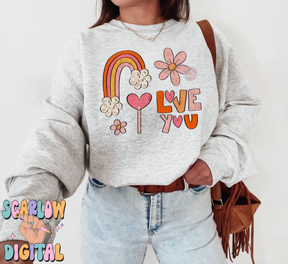 Love You PNG-Valentine's Day Sublimation Digital Design Download-boho rainbow png, flowers png, hearts png, heart sucker png design