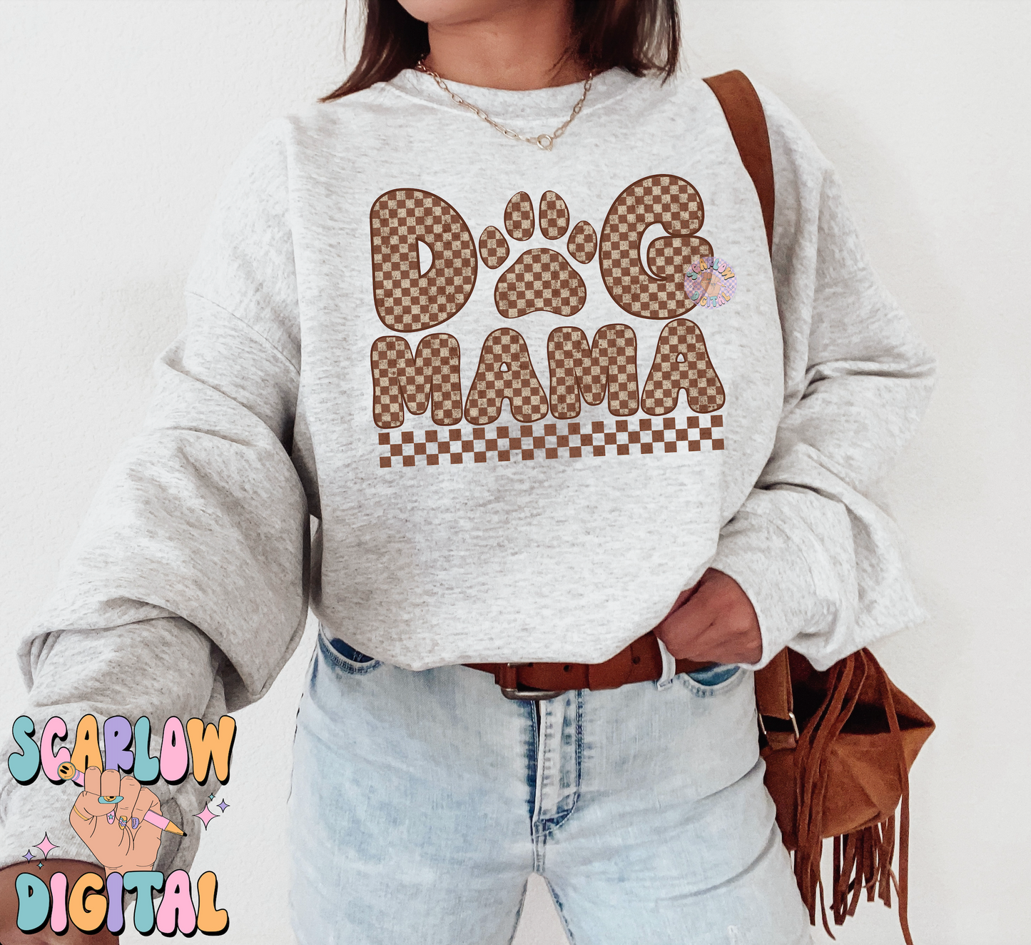 Dog Mama PNG Sublimation Digital Design Download-pet mom tshirt designs, png for mom, mama png design, checkered png, fur mom png designs