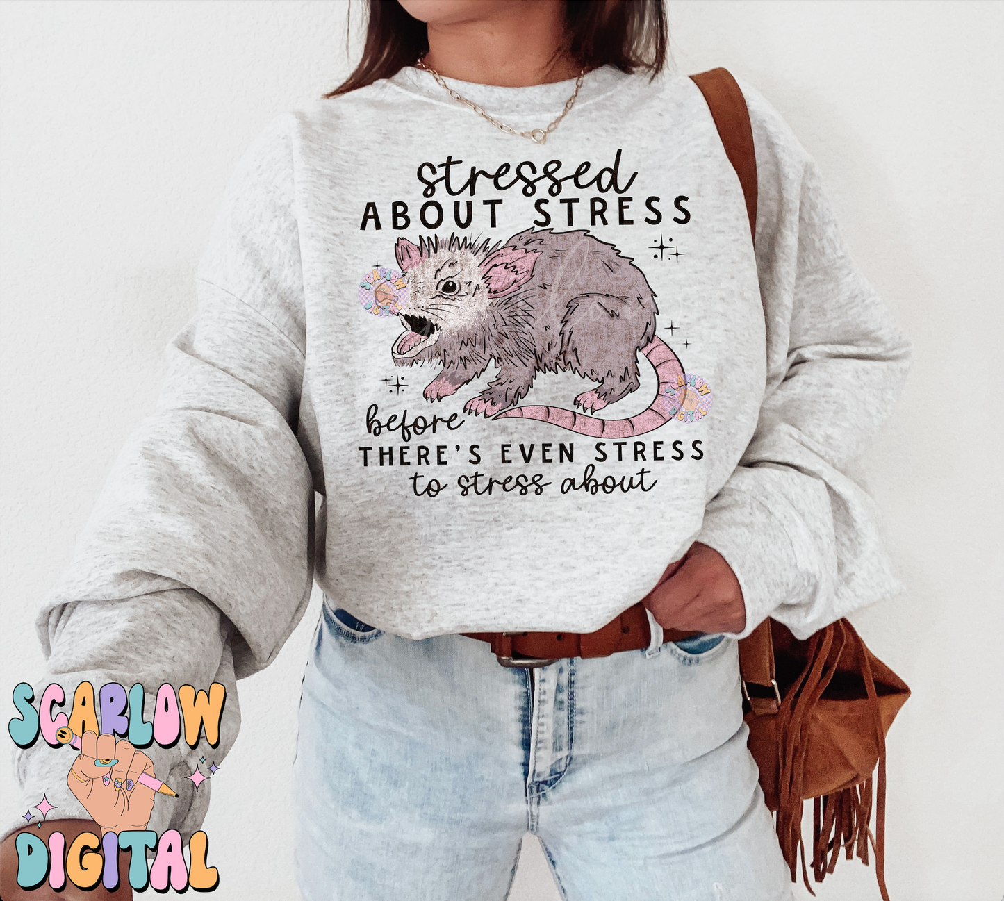 Stressed Opossum PNG-Funny Sublimation Digital Design Download-snarky png, adult humor png, stressed out png, stressed about stress png