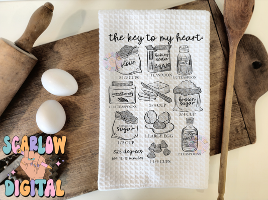 The Key to My Heart PNG Tea Towel Sublimation Digital Design Download, homemaking png, baking png, png for towels