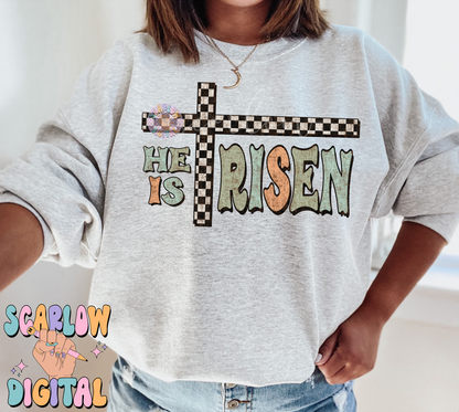 He is Risen PNG-Easter Sublimation Digital Design Download-retro easter png, boy designs, boy easter png, checkered easter png, boy png