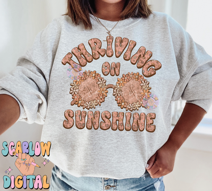 Thriving on Sunshine PNG-Summer Sublimation Digital Design Download-flower sunglasses png, summertime png, floral png, boho girl png designs