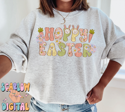Hoppy Easter PNG Sublimation Digital Design Download, boho easter png, carrots png, floral easter png, easter bunny png, girly easter png