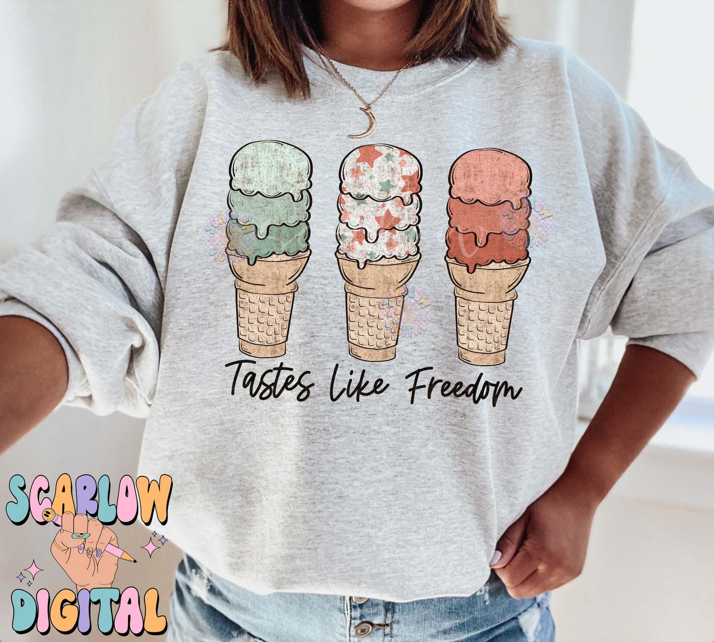 Tastes Like Freedom PNG-Fourth of July Sublimation Digital Design Download-patriotic png, kids july 4th png, american png, ice cream png