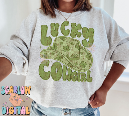 Lucky Cowgirl PNG-St Patrick's Day Sublimation Digital Design Download-shamrock png, western png, lucky girl png, irish png, cowgirl png