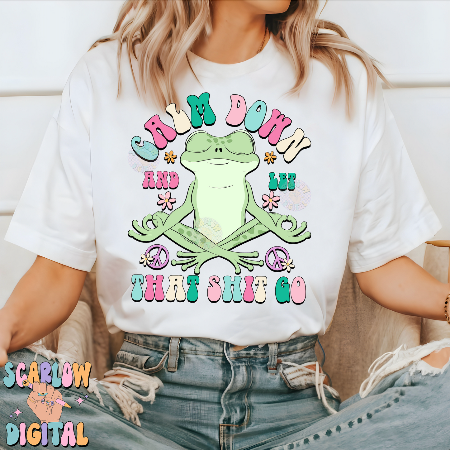 Calm Down And Let That Sh!t Go PNG-Frog Sublimation Digital Design Download-funny png, cursing png, adult png, groovy frog png designs