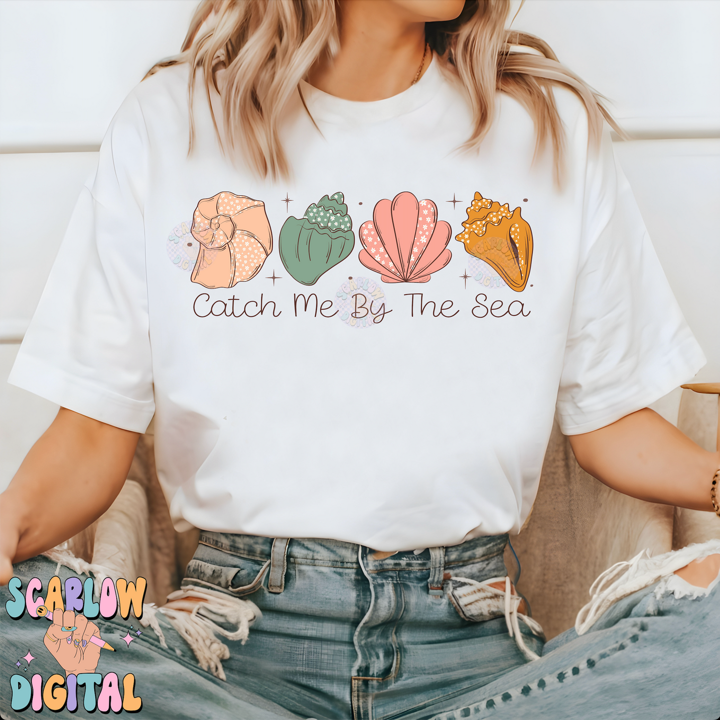 Catch Me By The Sea PNG-Sea Shells Sublimation Digital Design Download-flower sea shells png, girly summer png, beachy png, summertime png