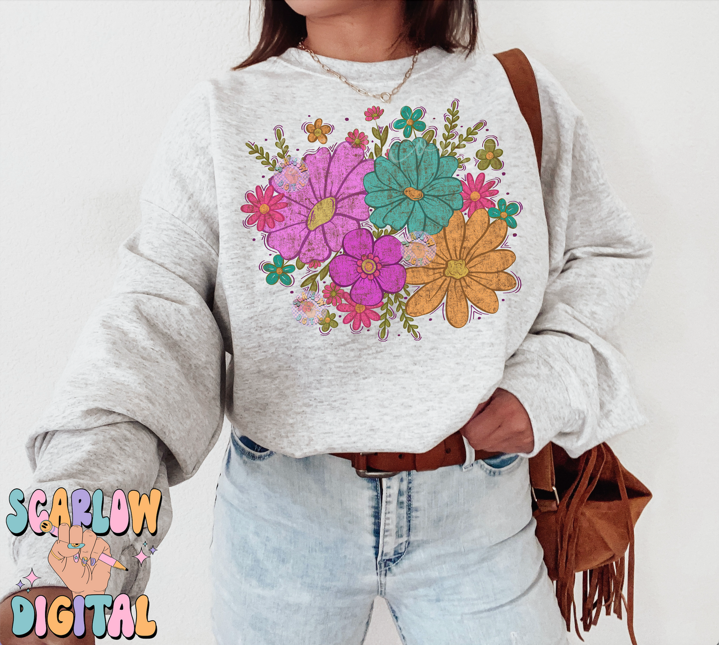 Floral Bouquet PNG Sublimation Digital Design Download, flowers png, bright flowers png, colorful png, retro png, simple png, no words png