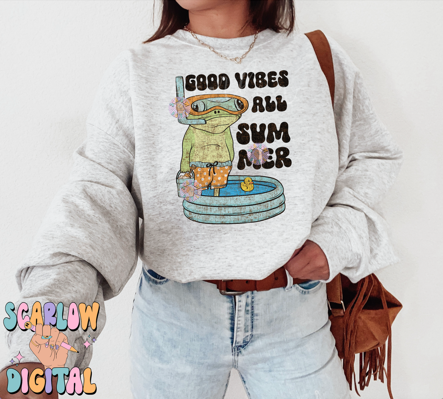 Good Vibes All Summer PNG-Funny Sublimation Digital Design Download-frog png, swim png, pool png, kids png, boy summer png, summertime png