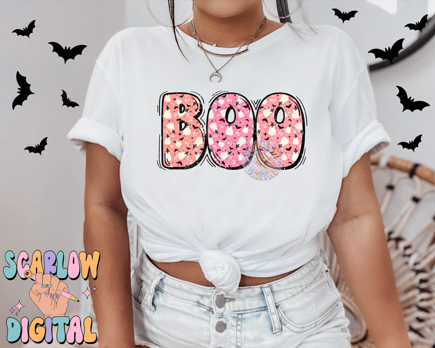 Boo Halloween Front and Back PNG Digital Design Download Bundle, spooky season png, ghosts png, kids halloween png, fall tshirt png designs