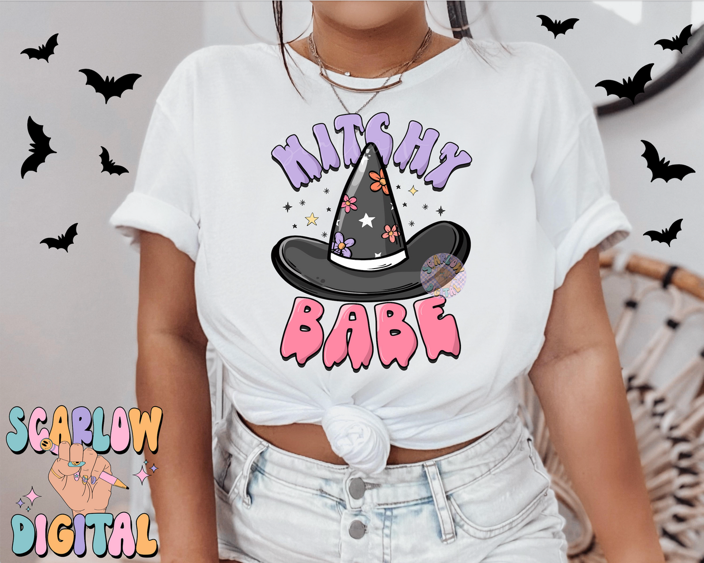 Witchy Babe PNG Digital Design Download, Halloween png, kids halloween designs, witch hat png, preppy halloween png, mama mini png designs