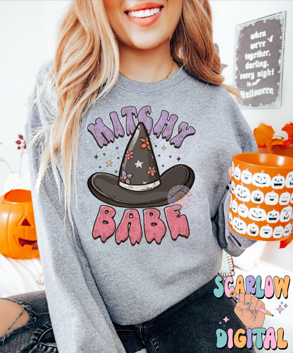 Witchy Babe PNG Digital Design Download, Halloween png, kids halloween designs, witch hat png, preppy halloween png, mama mini png designs