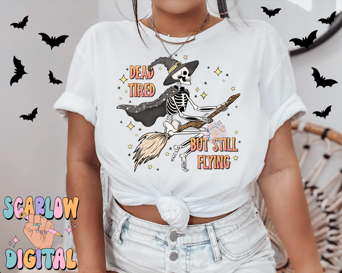 Dead Tired But Still Flying PNG Digital Design Download, Halloween png, skeleton png, funny png designs, adulting png, witchy png designs