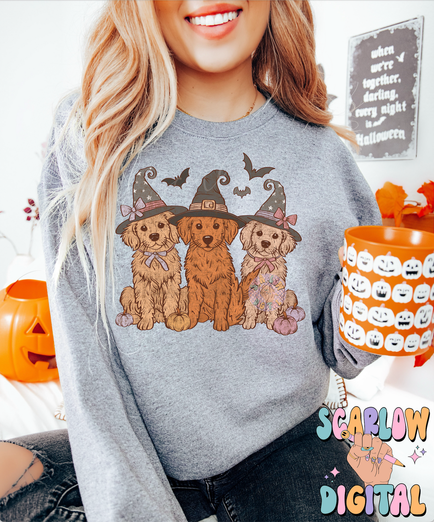 Spooky Dogs PNG Digital Design Download, Halloween png, golden retrievers png, puppies png, kids halloween png, fall png designs, girl png