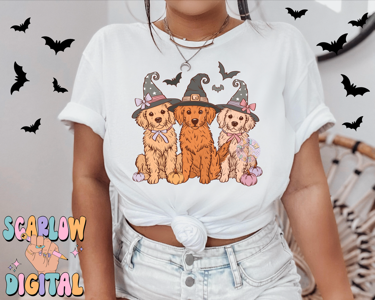 Spooky Dogs PNG Digital Design Download, Halloween png, golden retrievers png, puppies png, kids halloween png, fall png designs, girl png