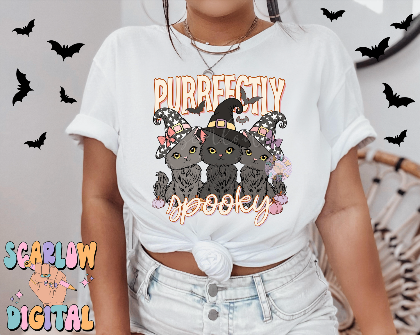 Purrfectly Spooky PNG Digital Design Download, Halloween png, black cats png, spooky season png, fall png, witchy png, kids png designs