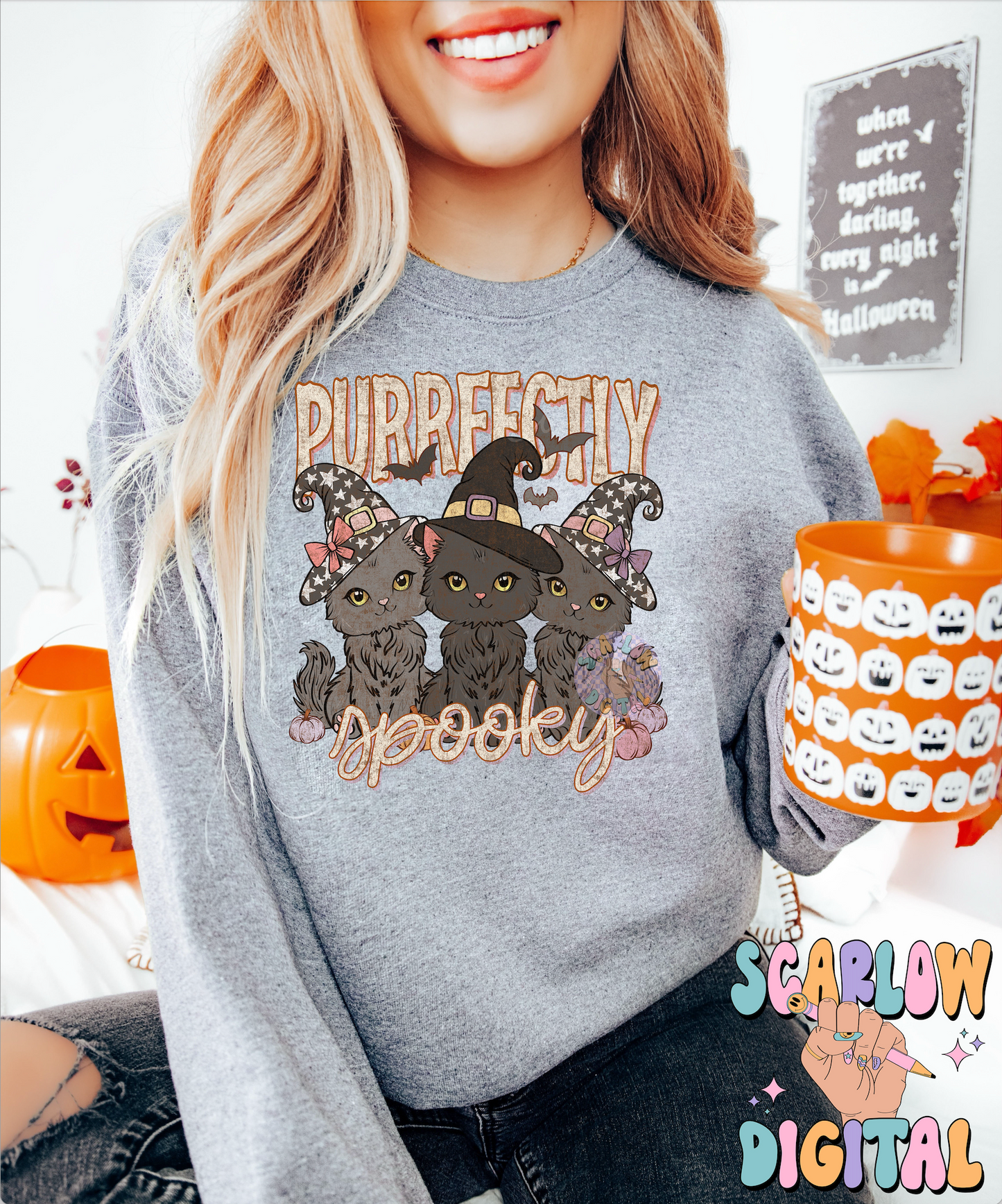 Purrfectly Spooky PNG Digital Design Download, Halloween png, black cats png, spooky season png, fall png, witchy png, kids png designs