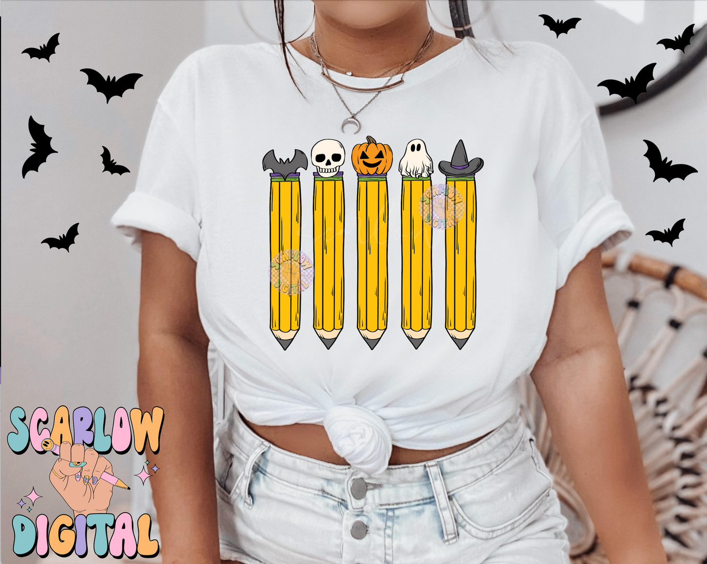 Halloween Pencils PNG-Teacher Sublimation Digital Design Download-spooky teacher png, halloween teacher gift png, fall png, pumpkin png