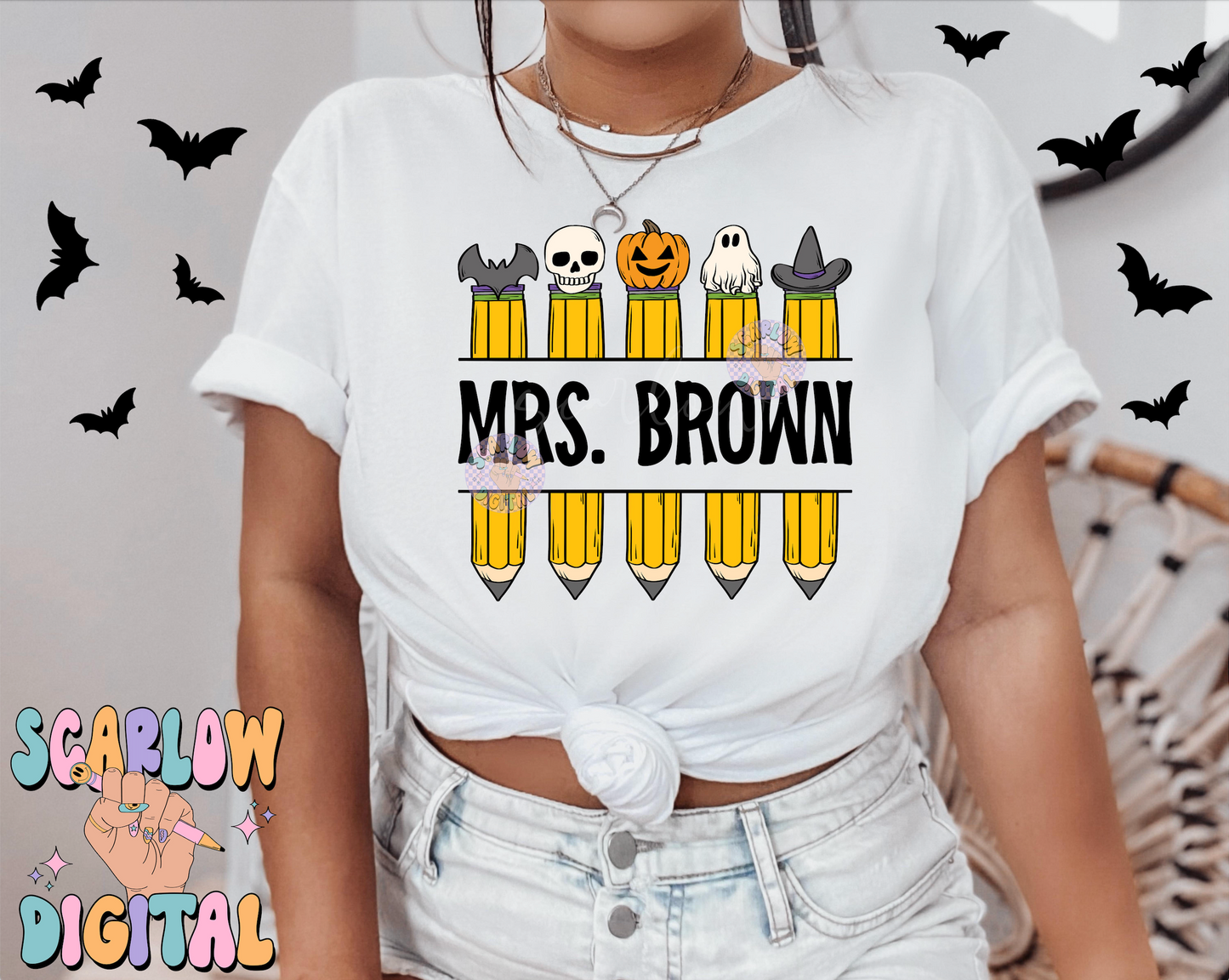 Add Your Own Personalization PNG-Halloween Pencils Sublimation Digital Design Download-teacher gift png, teacher png, spooky teacher png