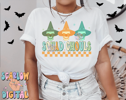 Squad Ghouls PNG Digital Design Download, spooky season png, neon halloween png, retro halloween png, skulls png, skeleton png designs