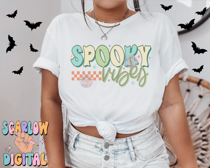 Spooky Vibes PNG Digital Design Download, halloween png, spooky season png, neon halloween png, retro halloween png, checkers png, boy png