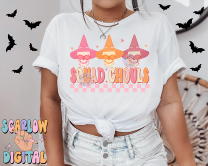 Squad Ghouls PNG Digital Design Download, spooky season png, neon halloween png, retro halloween png, skulls png, skeleton png designs