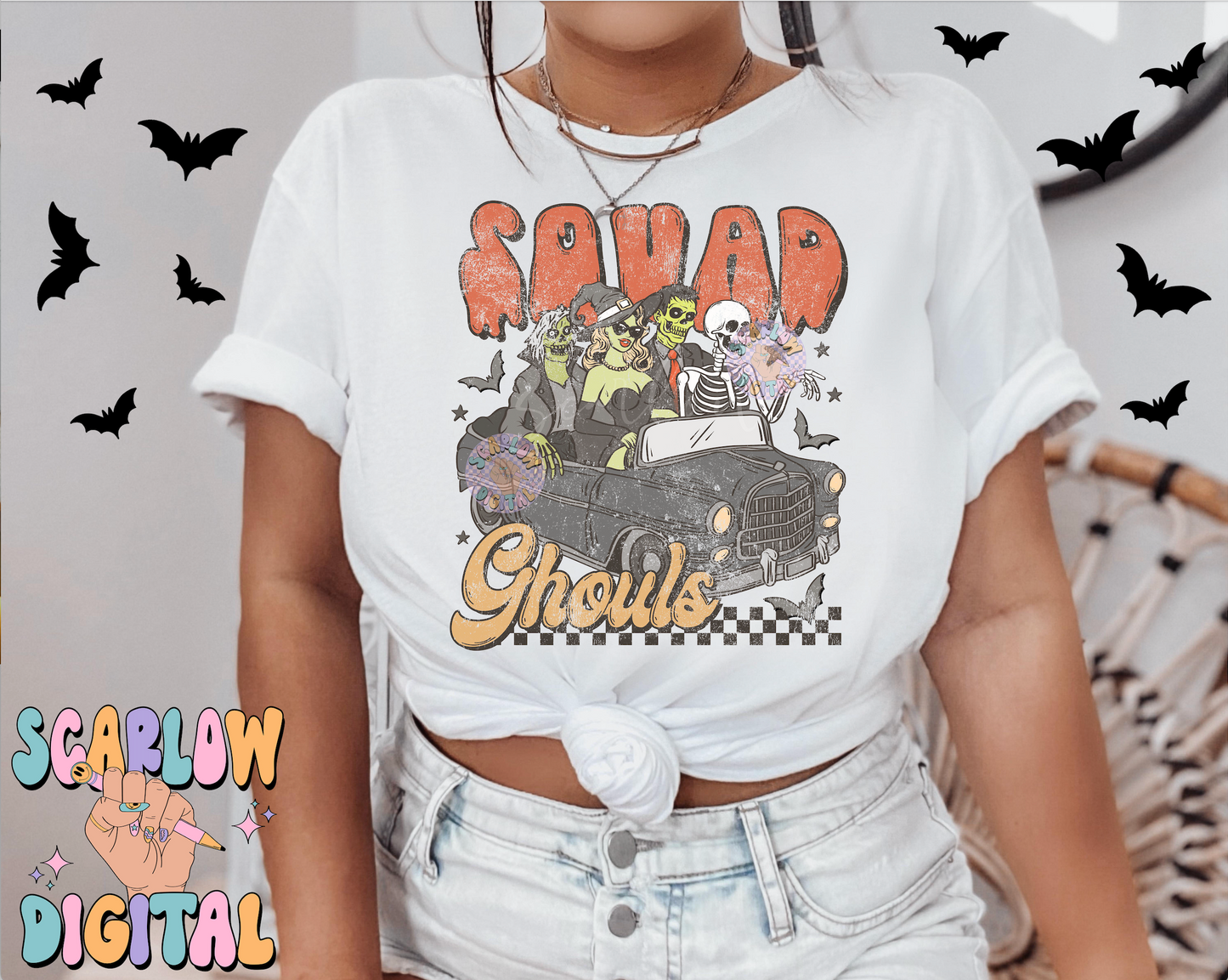 Squad Ghouls PNG Digital Design Download, Halloween png, spooky season png, checkers png, skeleton png, witch png, zombie png, horror png