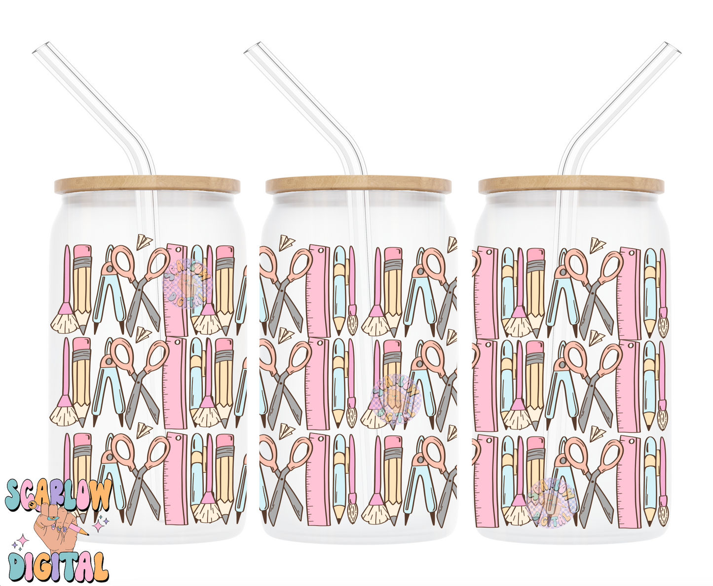 Back to School 16 Ounce Can Glass Wrap PNG Digital Design Download, crayons can glass wrap, pastel glass wrap, teacher can glass wraps png