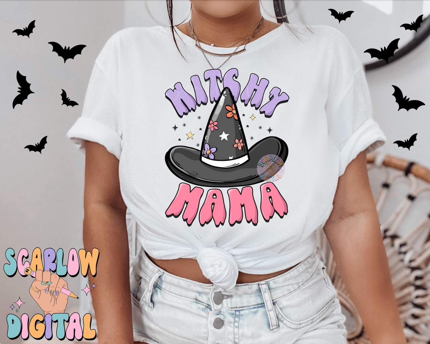 Witchy Mama PNG Digital Design Download, Halloween png, mom halloween designs, witch hat png, preppy halloween png, retro spooky png designs