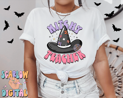 Witchy Teacher PNG Digital Design Download, Halloween png, teacher halloween designs, witch hat png, preppy halloween png, spooky season png