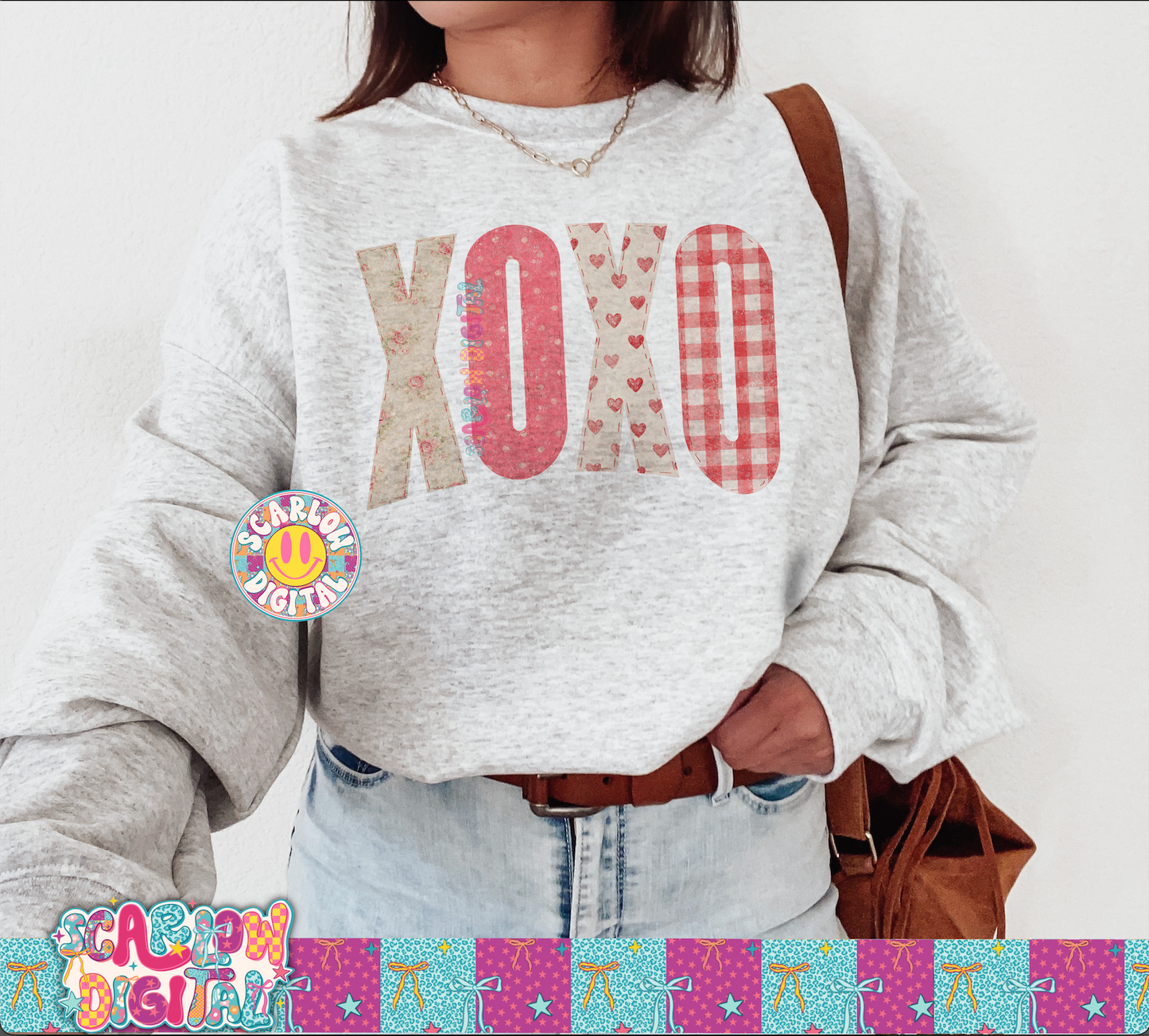 Vintage Xoxo Stitched PNG Digital Design