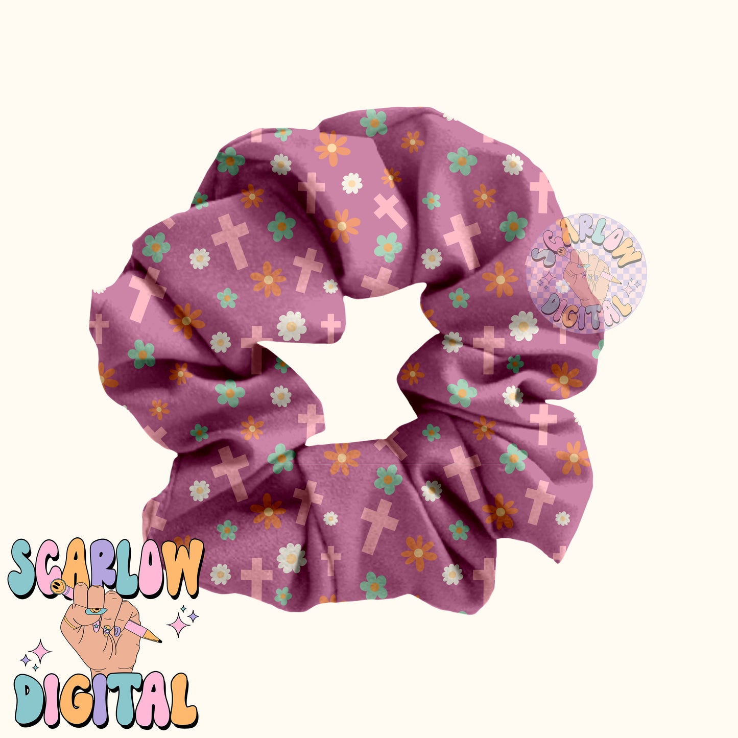 Flowers and Crosses Seamless Pattern-Easter Sublimation Digital Design Download-girly easter seamless pattern, boho seamless patterns